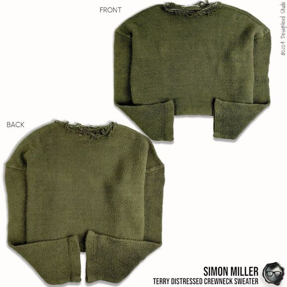 SIMON MILLER DISTRESSED CREWNECK SWEATER IN MOSS GREEN TERRY CLOTH 2016 OVERSIZE - Picture 15 of 15